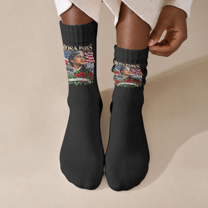 Rosa Parks Civil Rights Activist Crew Socks Vintage Bus American Flag And Red Roses Tribute Art