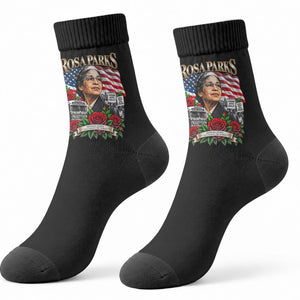 Rosa Parks Civil Rights Activist Crew Socks Vintage Bus American Flag And Red Roses Tribute Art