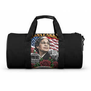 Rosa Parks Civil Rights Activist Duffle Bag Vintage Bus American Flag And Red Roses Tribute Art