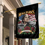 Rosa Parks Civil Rights Activist Garden Flag Vintage Bus American Flag And Red Roses Tribute Art