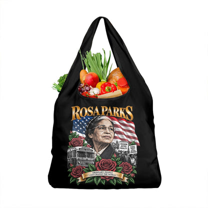 Rosa Parks Civil Rights Activist Grocery Bag Vintage Bus American Flag And Red Roses Tribute Art