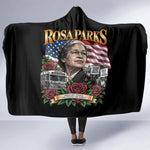 Rosa Parks Civil Rights Activist Hooded Blanket Vintage Bus American Flag And Red Roses Tribute Art