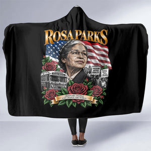 Rosa Parks Civil Rights Activist Hooded Blanket Vintage Bus American Flag And Red Roses Tribute Art