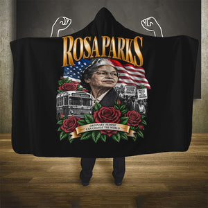 Rosa Parks Civil Rights Activist Hooded Blanket Vintage Bus American Flag And Red Roses Tribute Art