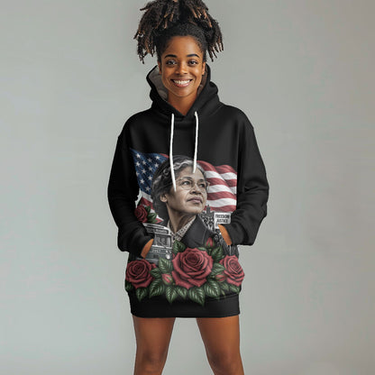 Rosa Parks Civil Rights Activist Hoodie Dress Vintage Bus American Flag And Red Roses Tribute Art