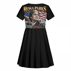 Rosa Parks Civil Rights Activist Kid Short Sleeve Dress Vintage Bus American Flag And Red Roses Tribute Art