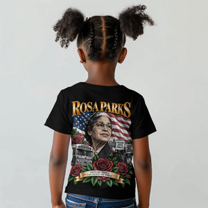 Rosa Parks Civil Rights Activist Kid T shirt Vintage Bus American Flag And Red Roses Tribute Art