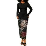 Rosa Parks Civil Rights Activist Long Sleeve Bodycon Dress Vintage Bus American Flag And Red Roses Tribute Art