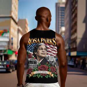 Rosa Parks Civil Rights Activist Men Tank Top Vintage Bus American Flag And Red Roses Tribute Art