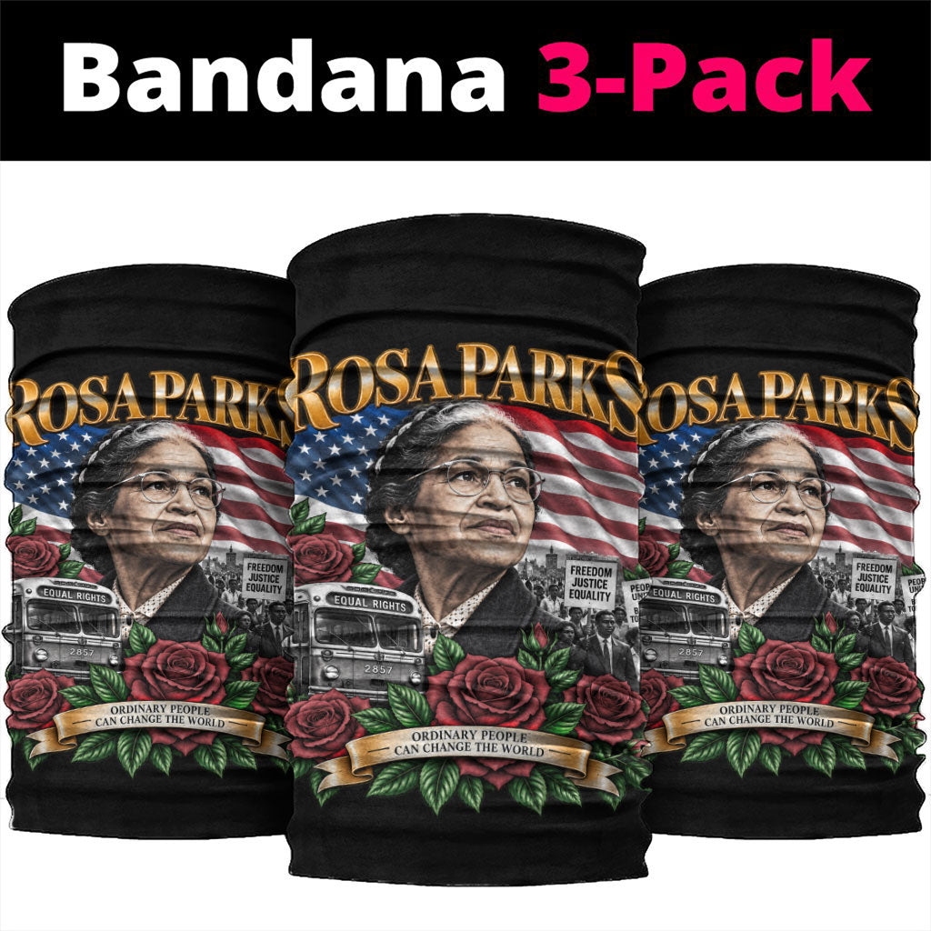 Rosa Parks Civil Rights Activist Neck Gaiter Vintage Bus American Flag And Red Roses Tribute Art
