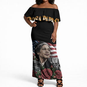 Rosa Parks Civil Rights Activist Off Shoulder Maxi Dress Vintage Bus American Flag And Red Roses Tribute Art
