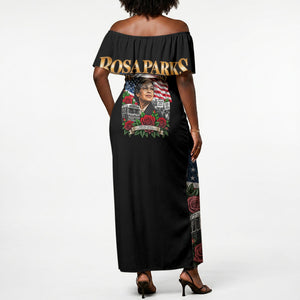 Rosa Parks Civil Rights Activist Off Shoulder Maxi Dress Vintage Bus American Flag And Red Roses Tribute Art