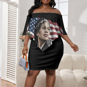 Rosa Parks Civil Rights Activist Off Shoulder Short Dress Vintage Bus American Flag And Red Roses Tribute Art