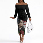 Rosa Parks Civil Rights Activist Off The Shoulder Long Sleeve Dress Vintage Bus American Flag And Red Roses Tribute Art