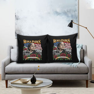 Rosa Parks Civil Rights Activist Pillow Cover Vintage Bus American Flag And Red Roses Tribute Art