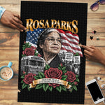 Rosa Parks Civil Rights Activist Puzzle Vintage Bus American Flag And Red Roses Tribute Art