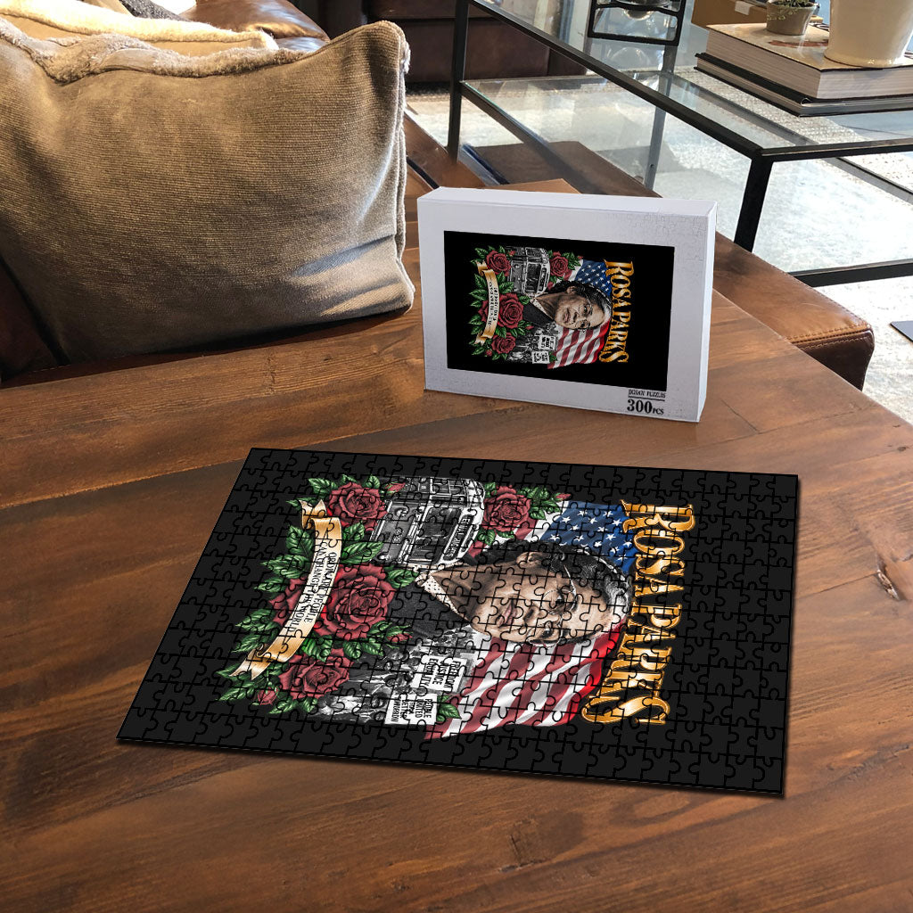 Rosa Parks Civil Rights Activist Puzzle Vintage Bus American Flag And Red Roses Tribute Art