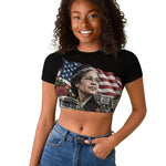Rosa Parks Civil Rights Activist Raglan Cropped T shirt Vintage Bus American Flag And Red Roses Tribute Art
