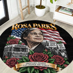 Rosa Parks Civil Rights Activist Round Carpet Vintage Bus American Flag And Red Roses Tribute Art