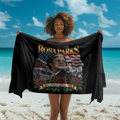 Rosa Parks Civil Rights Activist Sarong Vintage Bus American Flag And Red Roses Tribute Art