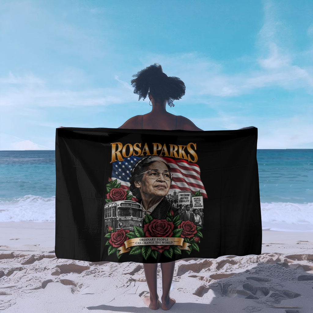 Rosa Parks Civil Rights Activist Sarong Vintage Bus American Flag And Red Roses Tribute Art