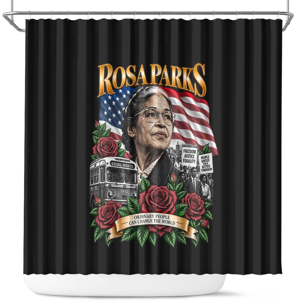Rosa Parks Civil Rights Activist Shower Curtain Vintage Bus American Flag And Red Roses Tribute Art