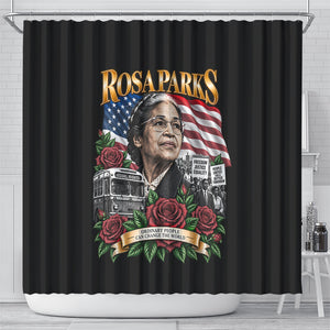 Rosa Parks Civil Rights Activist Shower Curtain Vintage Bus American Flag And Red Roses Tribute Art