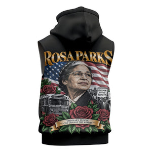 Rosa Parks Civil Rights Activist Sleeveless Zip Hoodie Vintage Bus American Flag And Red Roses Tribute Art