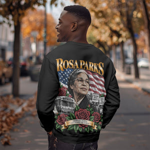 Rosa Parks Civil Rights Activist Sweatshirt Vintage Bus American Flag And Red Roses Tribute Art