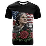 Rosa Parks Civil Rights Activist T shirt Vintage Bus American Flag And Red Roses Tribute Art