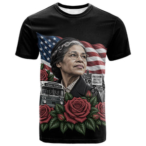 Rosa Parks Civil Rights Activist T shirt Vintage Bus American Flag And Red Roses Tribute Art