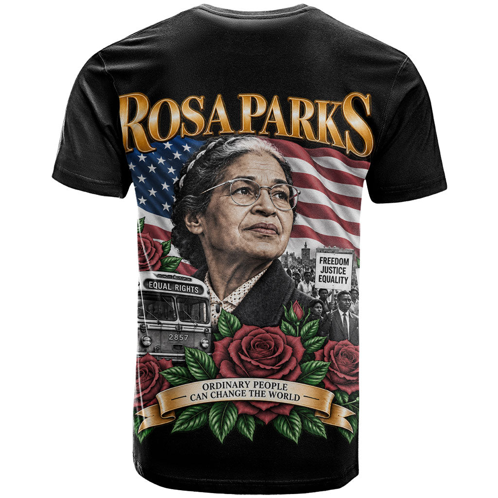 Rosa Parks Civil Rights Activist T shirt Vintage Bus American Flag And Red Roses Tribute Art