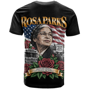 Rosa Parks Civil Rights Activist T shirt Vintage Bus American Flag And Red Roses Tribute Art