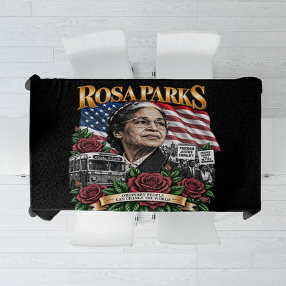 Rosa Parks Civil Rights Activist Tablecloth Vintage Bus American Flag And Red Roses Tribute Art
