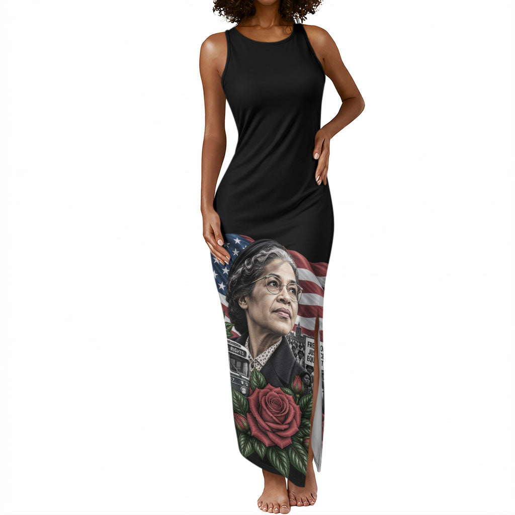 Rosa Parks Civil Rights Activist Tank Maxi Dress Vintage Bus American Flag And Red Roses Tribute Art
