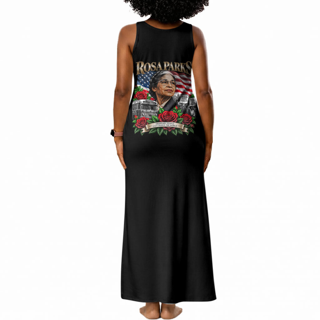 Rosa Parks Civil Rights Activist Tank Maxi Dress Vintage Bus American Flag And Red Roses Tribute Art