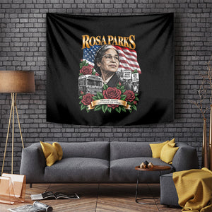 Rosa Parks Civil Rights Activist Tapestry Vintage Bus American Flag And Red Roses Tribute Art