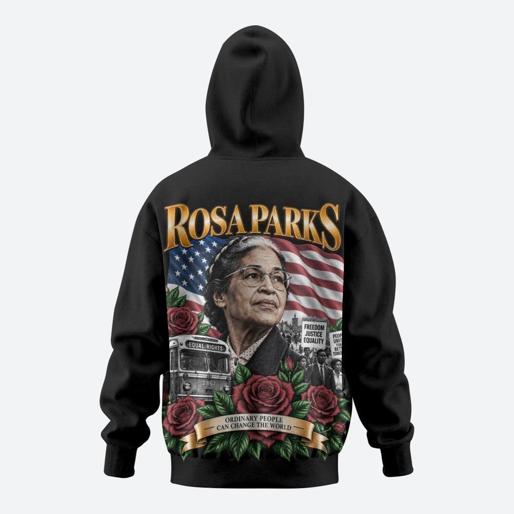 Rosa Parks Civil Rights Activist Zip Hoodie Vintage Bus American Flag And Red Roses Tribute Art