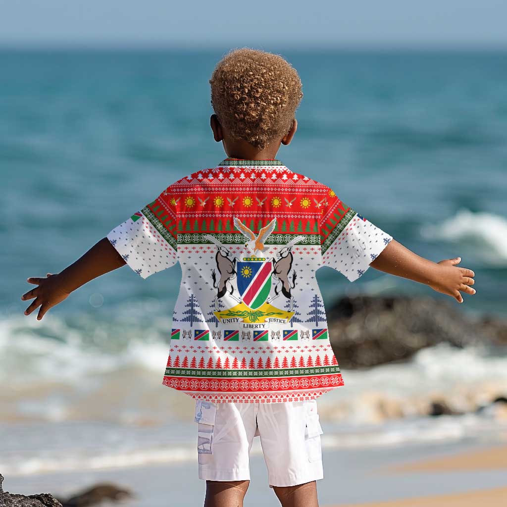 Namibia Christmas Kid Hawaiian Shirt Coat of Arm National Flag Motif - African Pride
