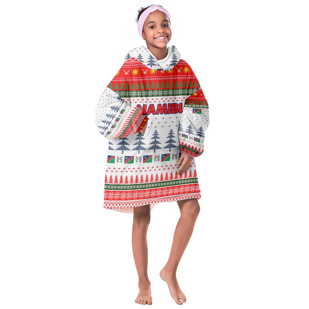 Namibia Christmas Kid Wearable Blanket Hoodie Coat of Arm National Flag Motif - African Pride