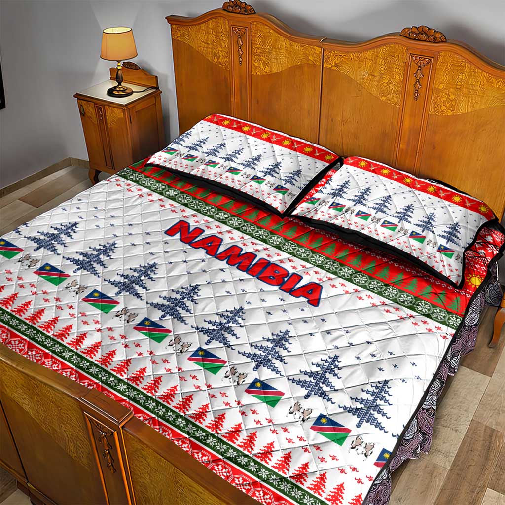 Namibia Christmas Quilt Bed Set Coat of Arm National Flag Motif - African Pride