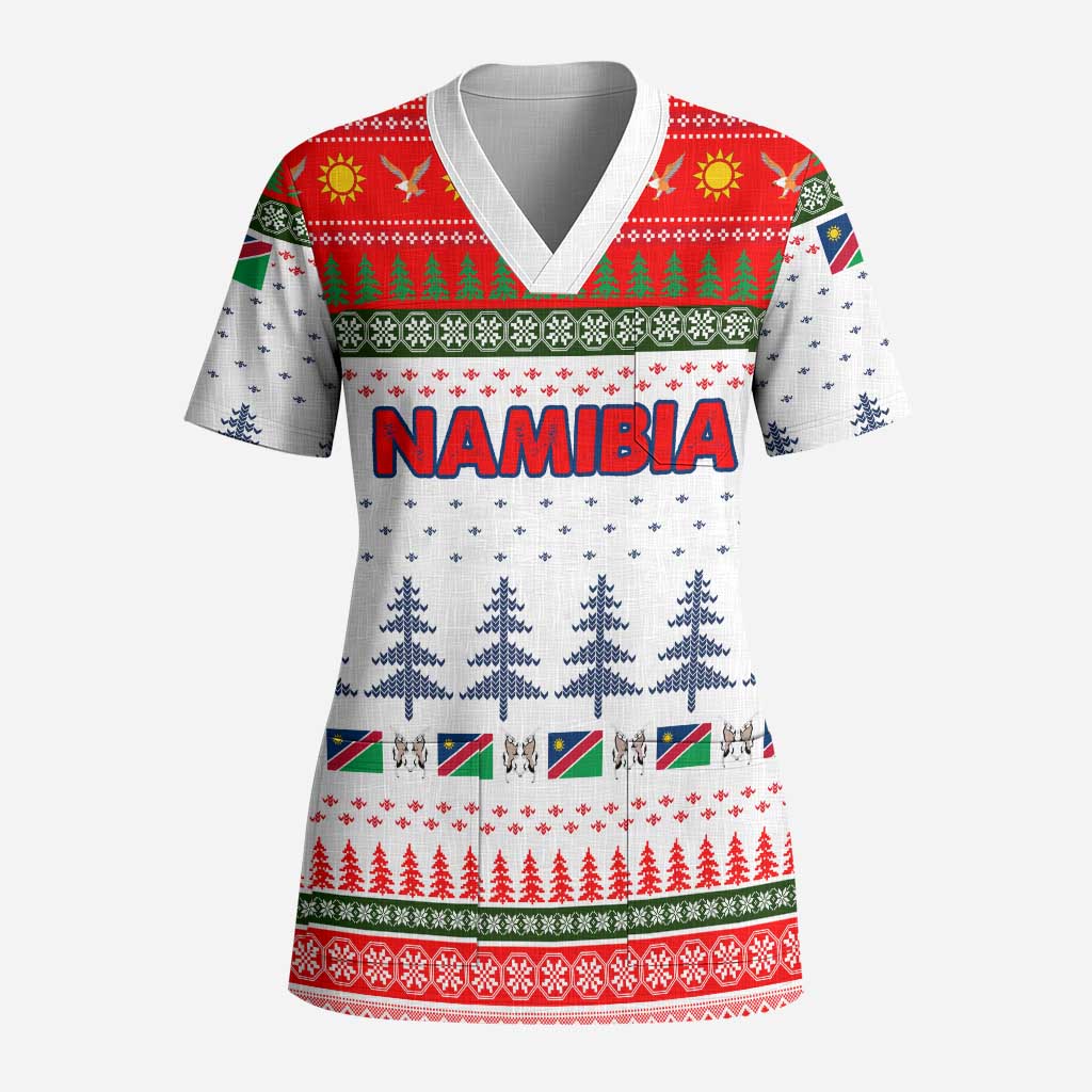 Namibia Christmas Scrub Top Coat of Arm National Flag Motif - African Pride