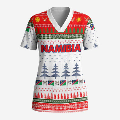 Namibia Christmas Scrub Top Coat of Arm National Flag Motif - African Pride