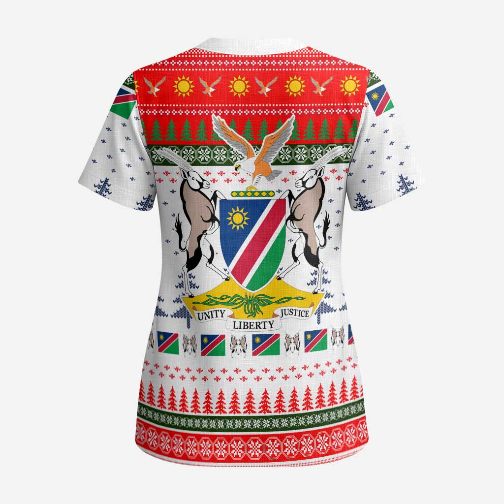 Namibia Christmas Scrub Top Coat of Arm National Flag Motif - African Pride
