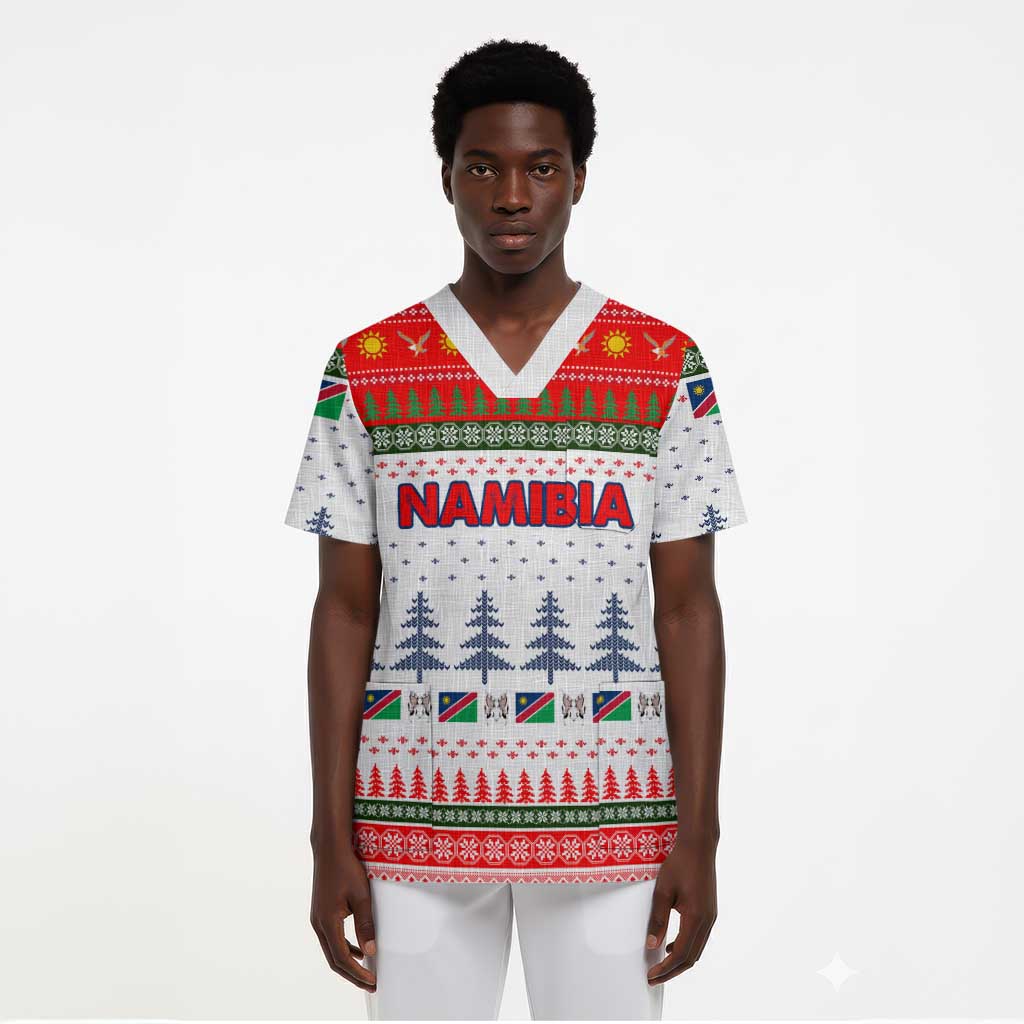 Namibia Christmas Scrub Top Coat of Arm National Flag Motif - African Pride