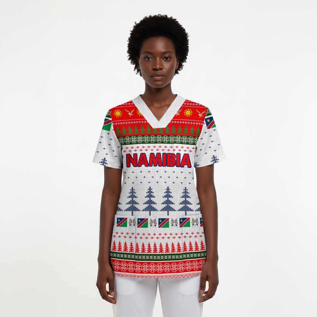 Namibia Christmas Scrub Top Coat of Arm National Flag Motif - African Pride