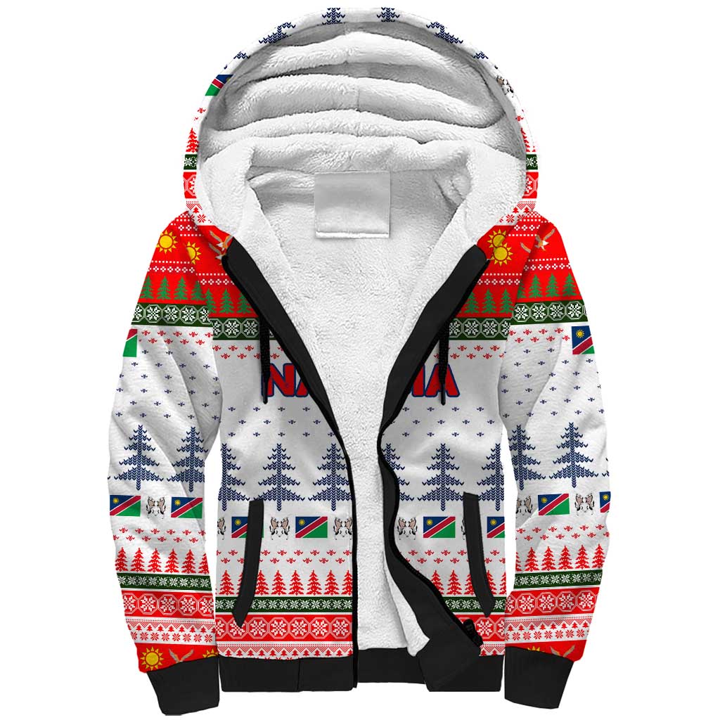 Namibia Christmas Sherpa Hoodie Coat of Arm National Flag Motif - African Pride