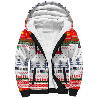 Namibia Christmas Sherpa Hoodie Coat of Arm National Flag Motif - African Pride