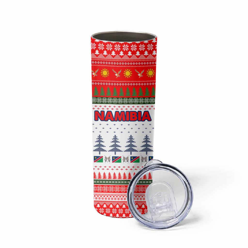 Namibia Christmas Skinny Tumbler Coat of Arm National Flag Motif - African Pride