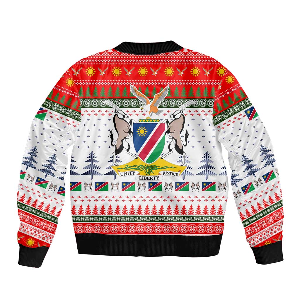 Namibia Christmas Sleeve Zip Bomber Jacket Coat of Arm National Flag Motif - African Pride